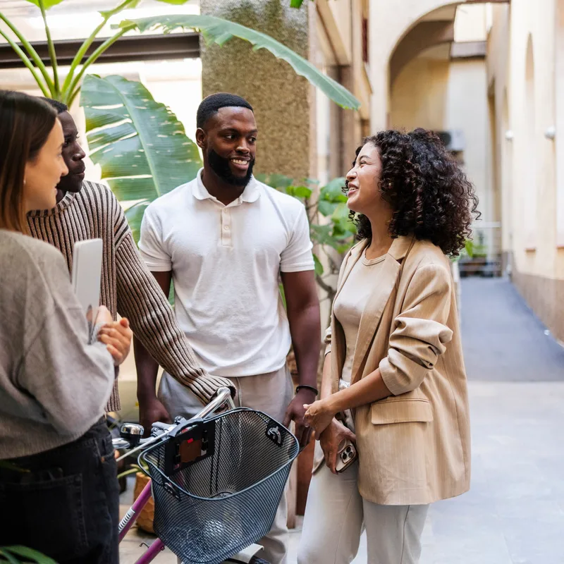 Group of friends chatting in a new language